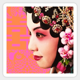 Chinese Opera Star Pink with Orange Double Happiness Symbol- Hong Kong Retro Sticker